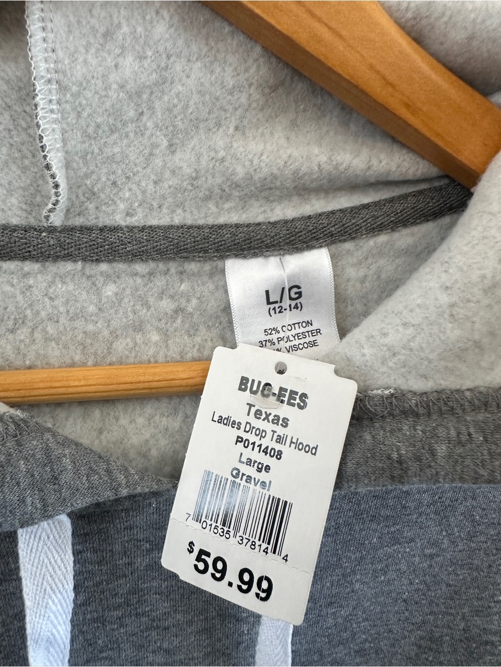 Buc-ee’s Texas Longhorns Ladies Drop Tail Hoodie L Gray - Picture 3 of 7